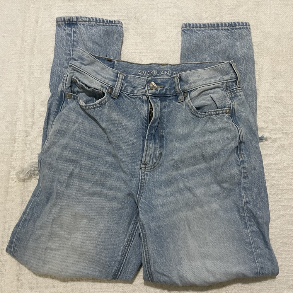 American Eagle Mom Jeans Women's 0 Short Straight‎ Stretch Light Wash Wide Leg